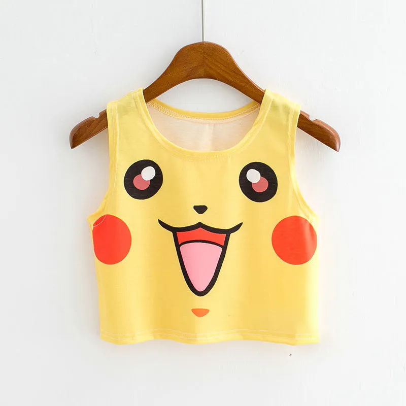 Six Color Cartoon Animal Print  New Fashion Sleeveless Kawaii Women T-shirts Plus Size Female T shirts Cute Crop Top 72607 GS