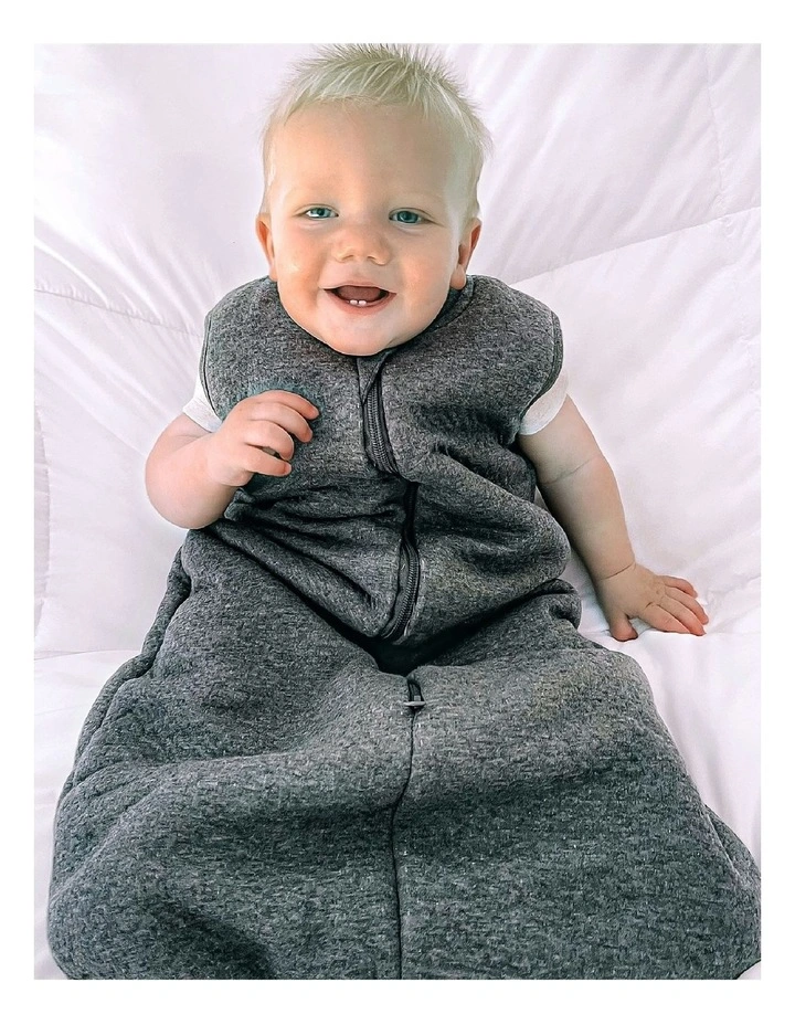 Sleeping Bag Cotton No Arms 2.5 TOG 6-18M in Charcoal/Hugs equals love