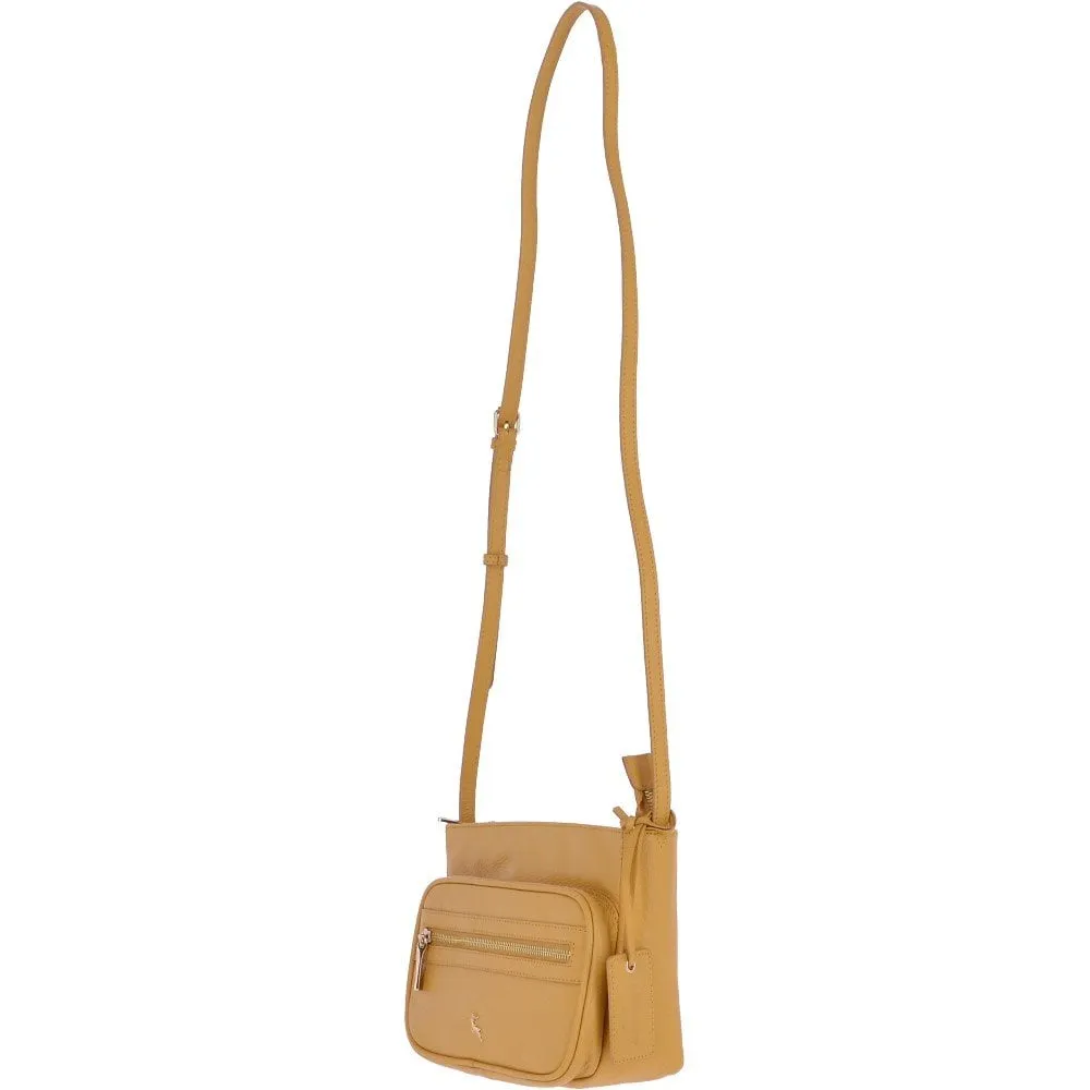 Small Compact Leather Crossbody Bag Yellow - 62662