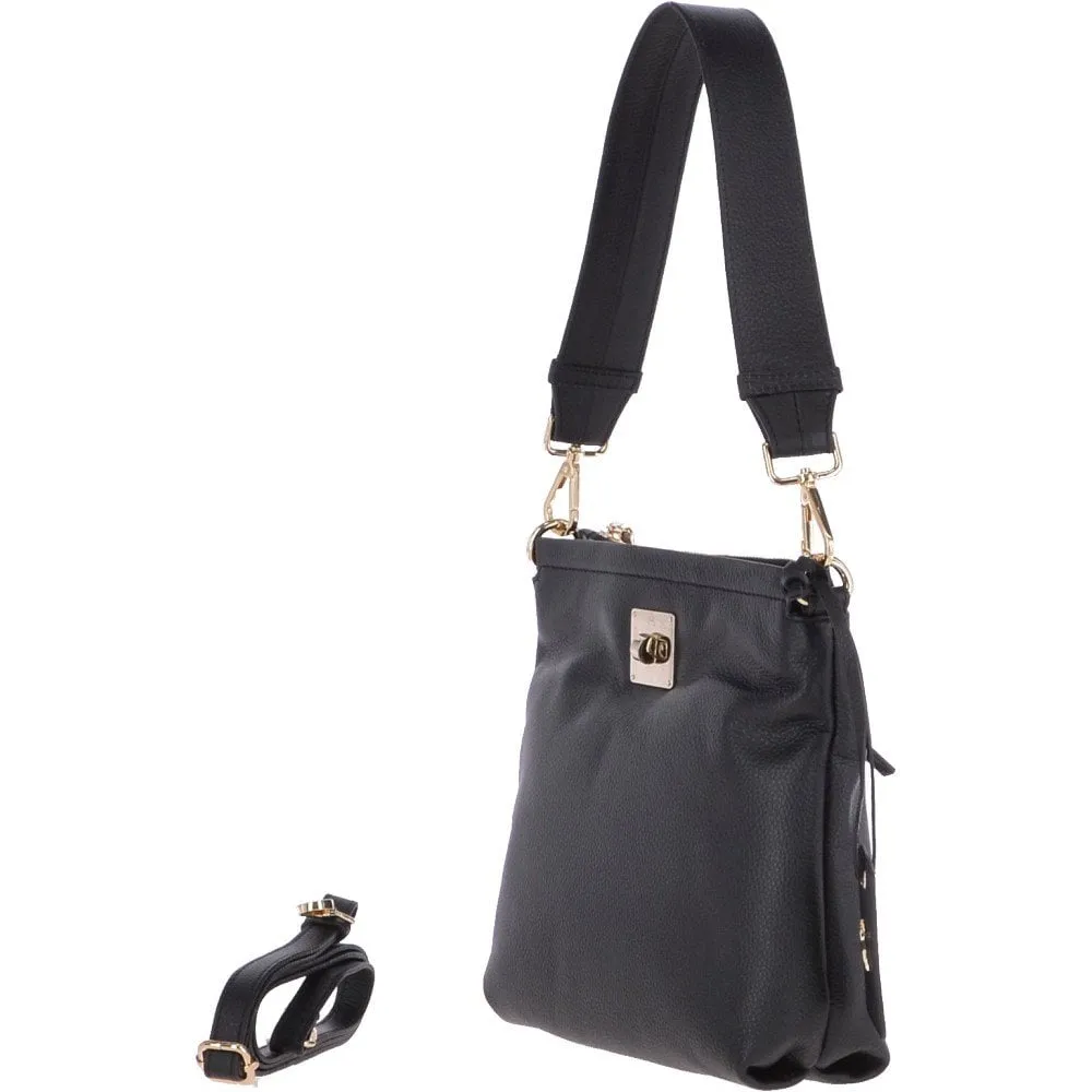 Small Two In One Leather Crossbody Bag & Shoulder Bag Black: 62539