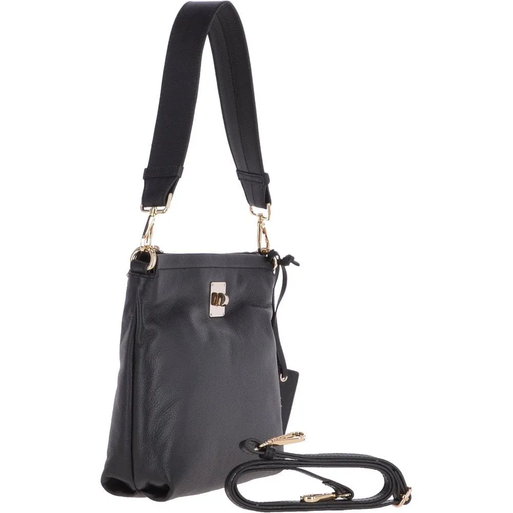 Small Two In One Leather Crossbody Bag & Shoulder Bag Black: 62539