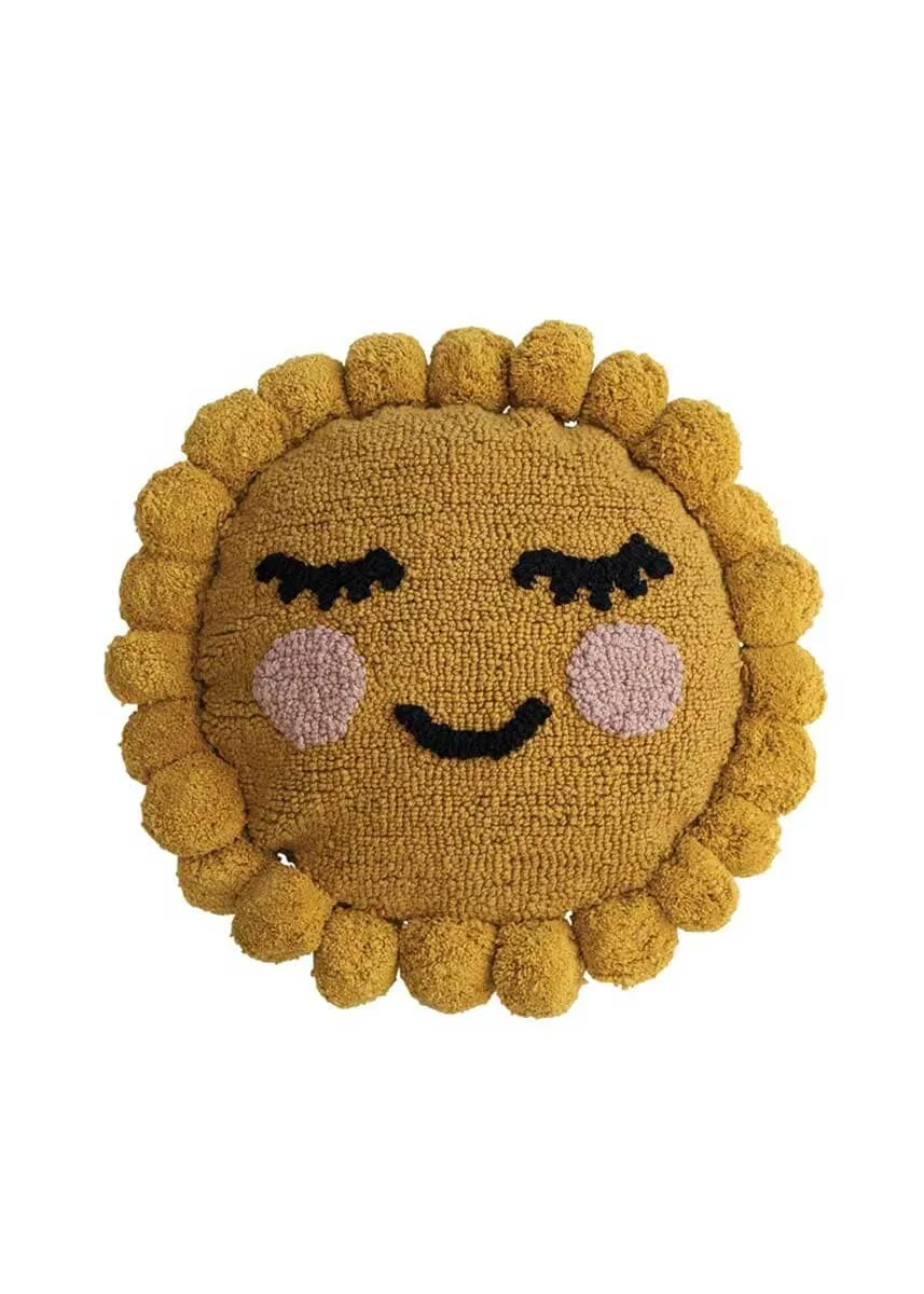 Smiley Sun Face Pom Pillow