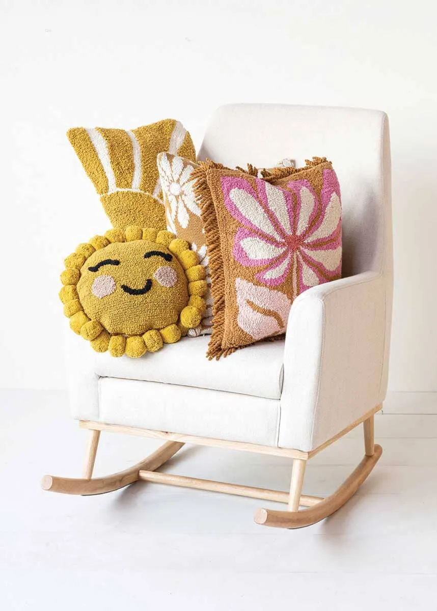 Smiley Sun Face Pom Pillow