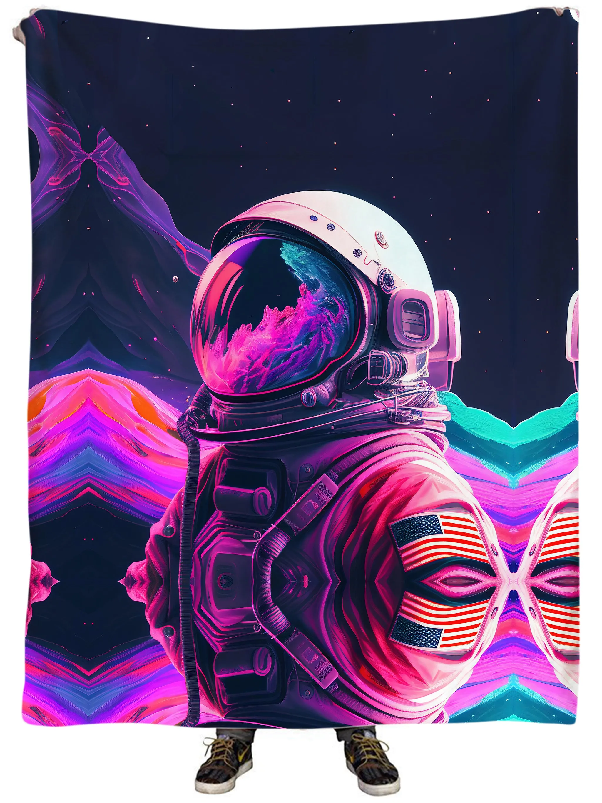 Synthwave Astronaut Plush Blanket