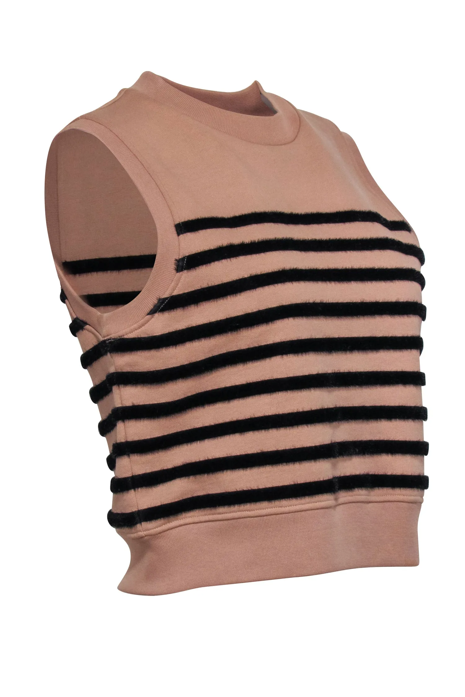 T by Alexander Wang - Tan Sleeveless Top w/ Black Faux Fur Stripes Sz S