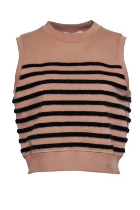 T by Alexander Wang - Tan Sleeveless Top w/ Black Faux Fur Stripes Sz S