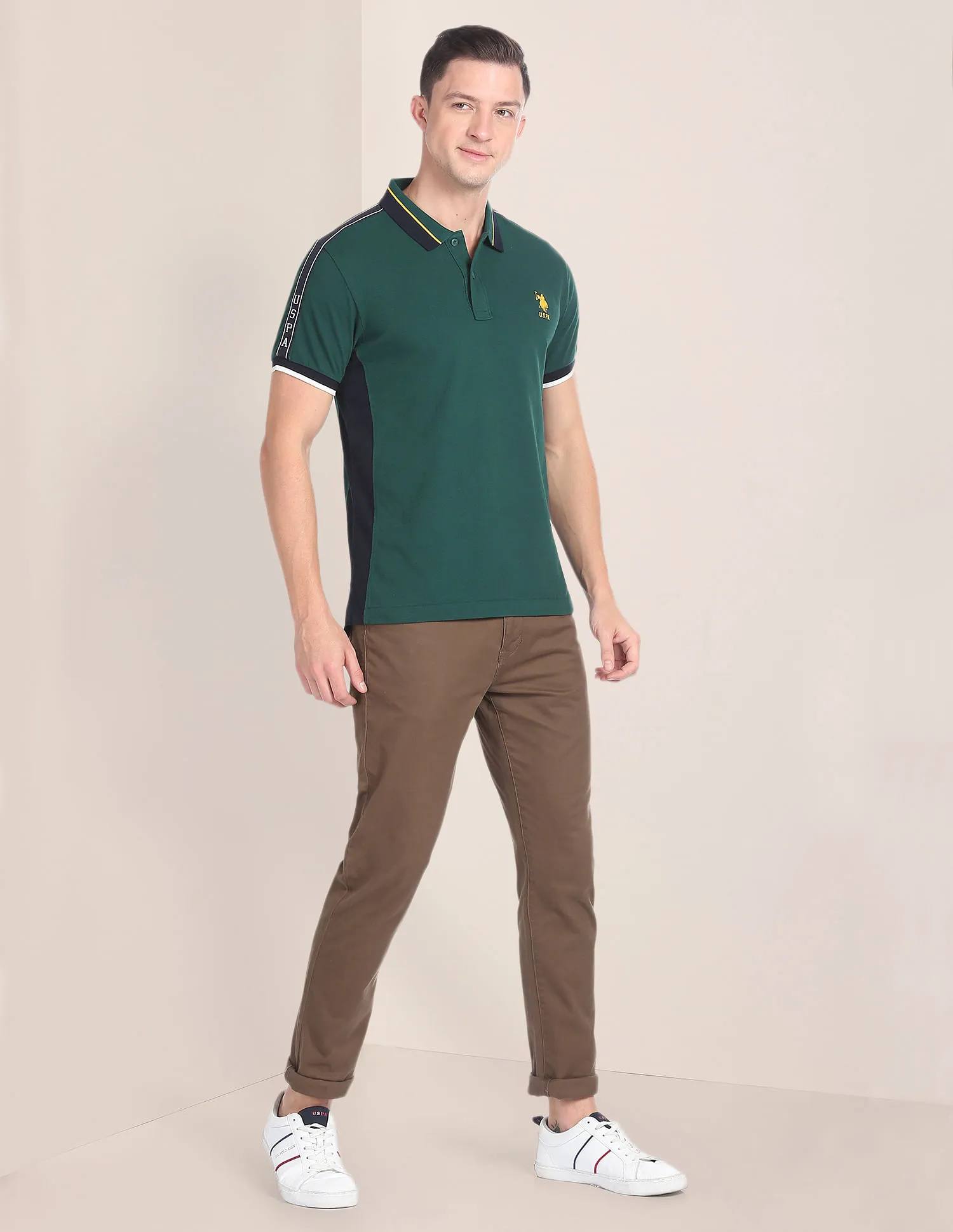 U.S. Polo Assn. Colour Block Panelled Polo Shirt