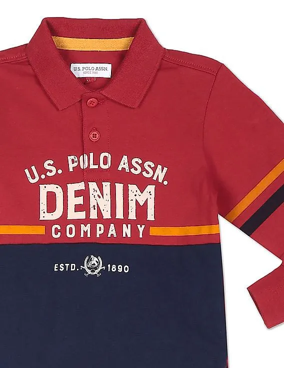 U.S. Polo Assn. Kids Brand Print Colour Block Polo Shirt