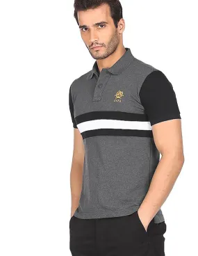 U.S. Polo Assn. Men Dark Grey Heathered Contrast Stripe Polo Shirt