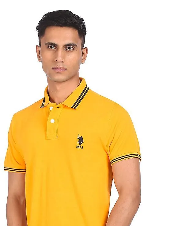 U.S. Polo Assn. Men Yellow Solid Short Sleeve Polo Shirt