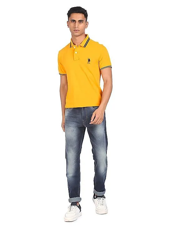 U.S. Polo Assn. Men Yellow Solid Short Sleeve Polo Shirt