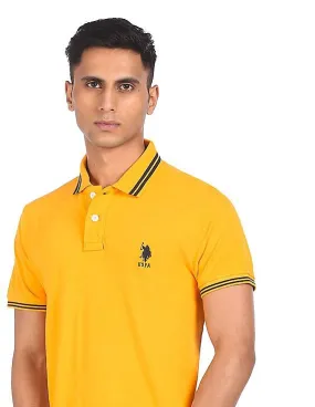 U.S. Polo Assn. Men Yellow Solid Short Sleeve Polo Shirt