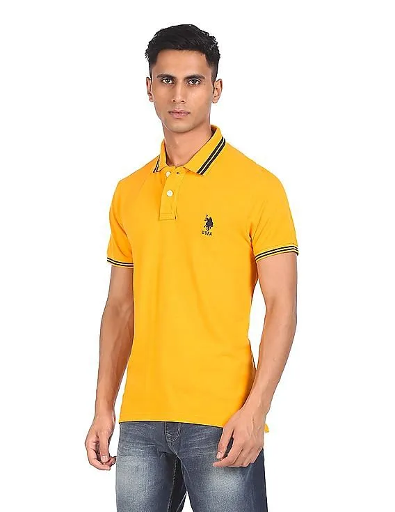 U.S. Polo Assn. Men Yellow Solid Short Sleeve Polo Shirt