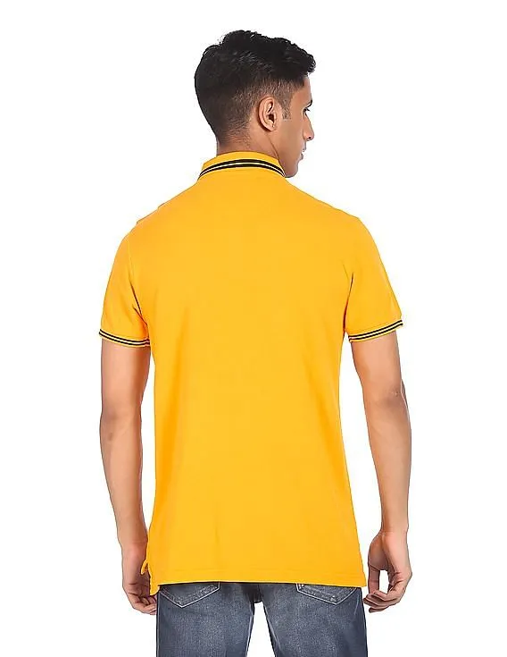 U.S. Polo Assn. Men Yellow Solid Short Sleeve Polo Shirt