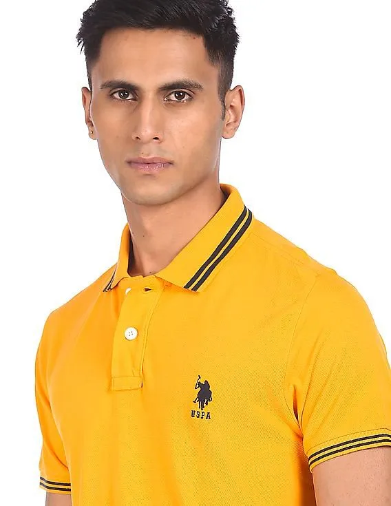 U.S. Polo Assn. Men Yellow Solid Short Sleeve Polo Shirt