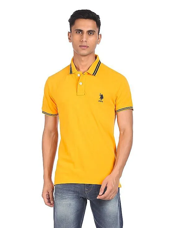 U.S. Polo Assn. Men Yellow Solid Short Sleeve Polo Shirt