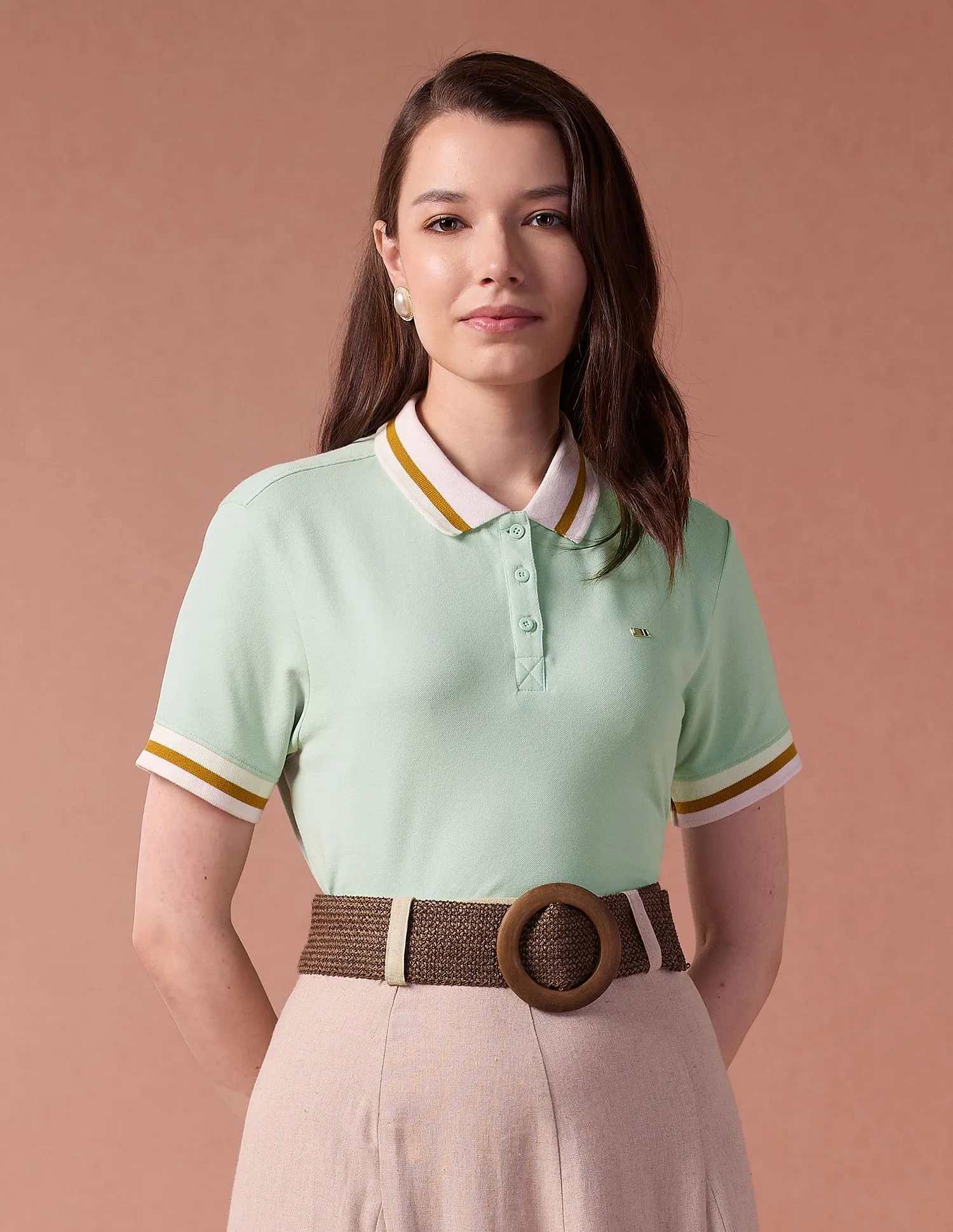 U.S. Polo Assn. Women Contrast Collar Metallic Logo Polo Shirt