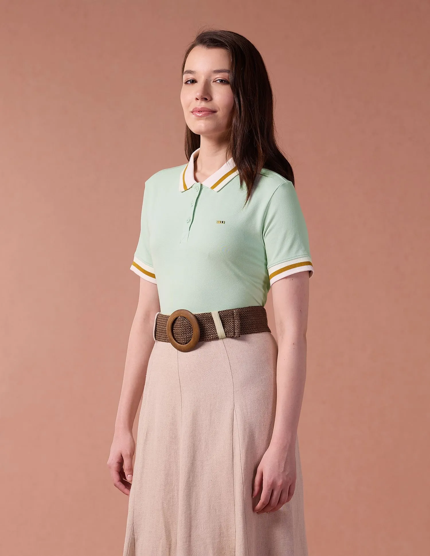 U.S. Polo Assn. Women Contrast Collar Metallic Logo Polo Shirt