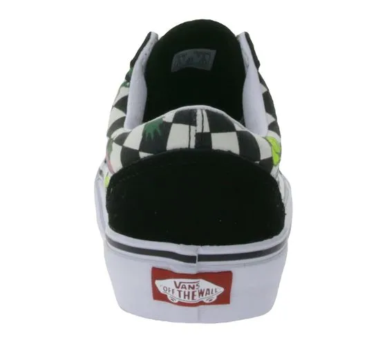 VANS Old Skool Mujer Fruit Checkerboard Skater Zapatos VN007NTY281 Negro/Blanco/Colorido