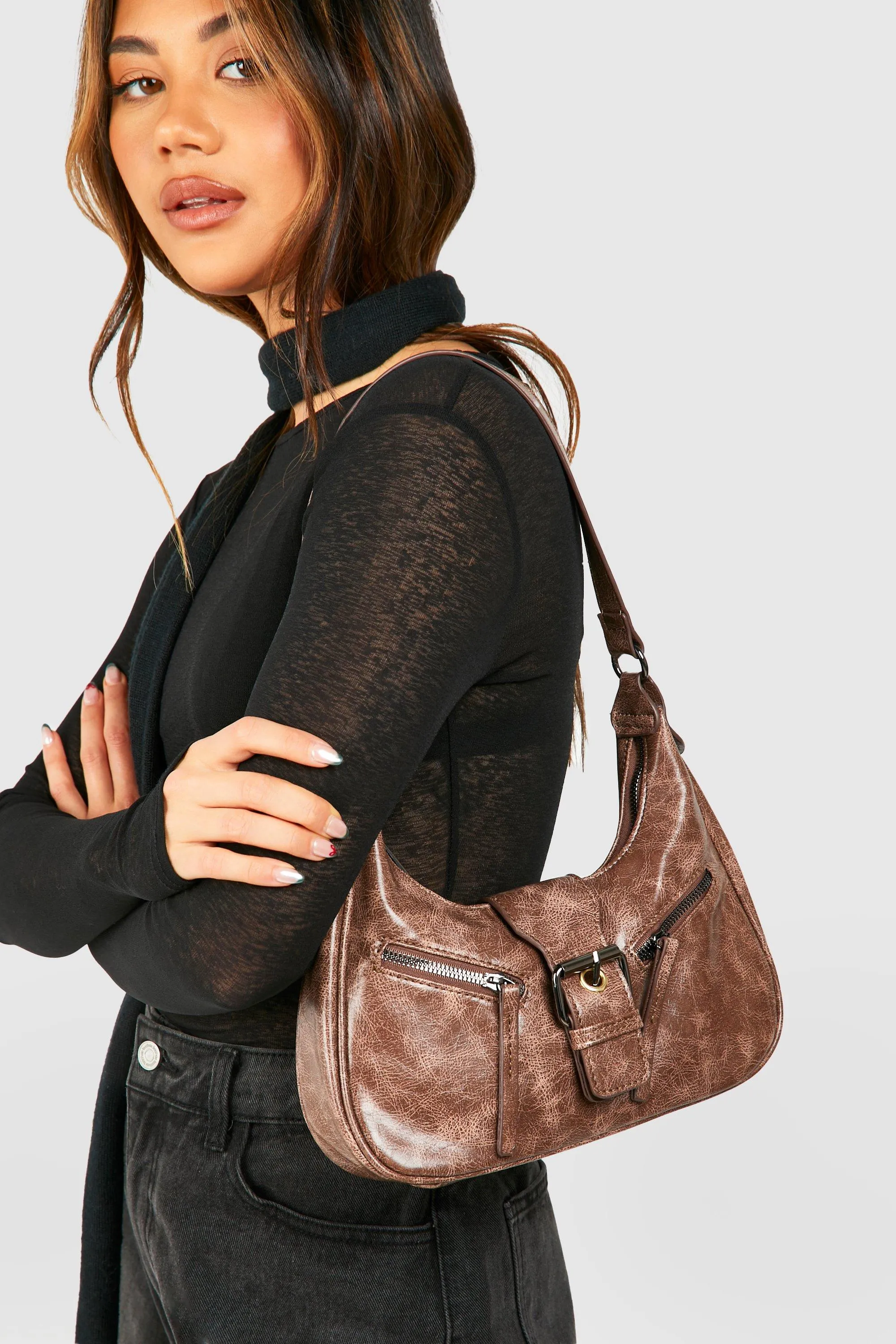 Washed Pu Buckle Shoulder Bag