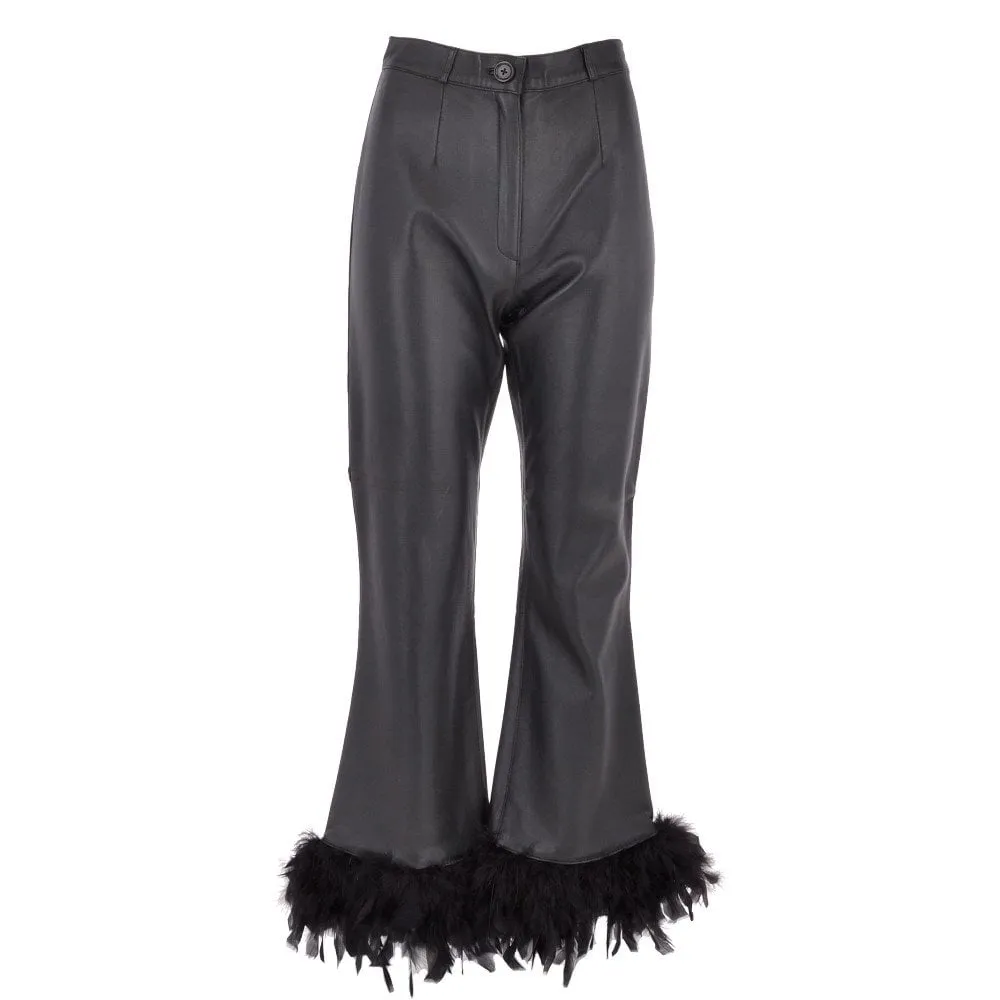 Women's Duck Feather Flared 60's Leather Jeans  Black : Flared DJ