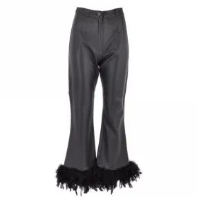 Women's Duck Feather Flared 60's Leather Jeans  Black : Flared DJ