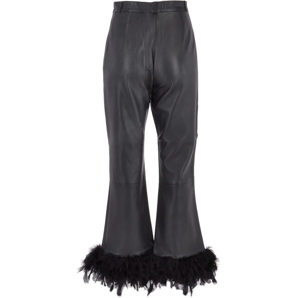 Women's Duck Feather Flared 60's Leather Jeans  Black : Flared DJ