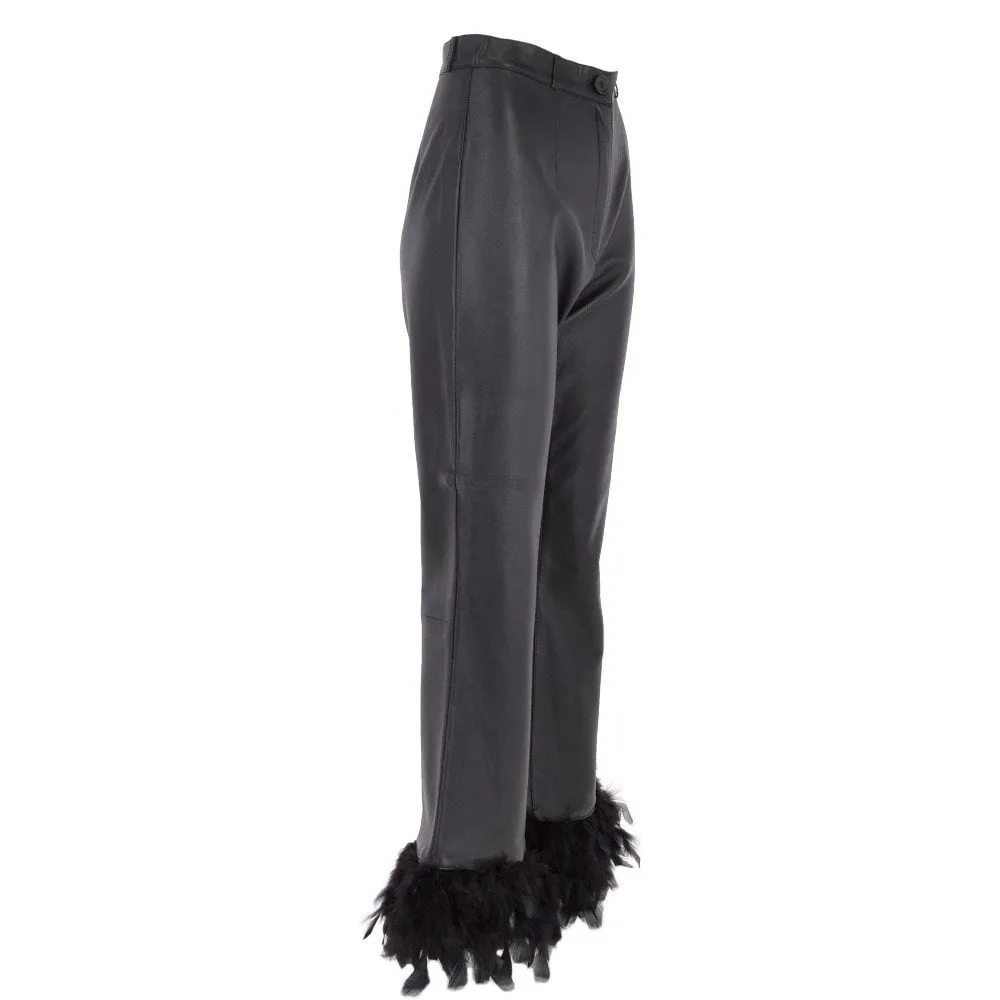 Women's Duck Feather Flared 60's Leather Jeans  Black : Flared DJ