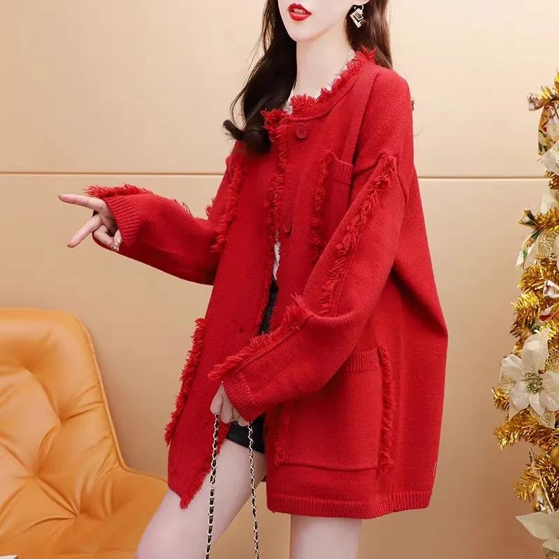 Xiaoxiang style sweater cardigan for women 2023 new autumn style age-reducing loose design internet celebrity knitted jacket