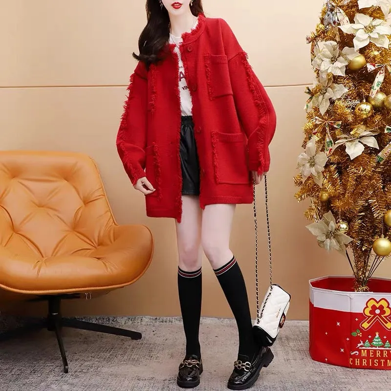 Xiaoxiang style sweater cardigan for women 2023 new autumn style age-reducing loose design internet celebrity knitted jacket