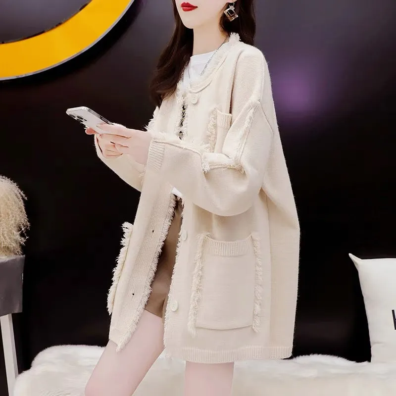 Xiaoxiang style sweater cardigan for women 2023 new autumn style age-reducing loose design internet celebrity knitted jacket