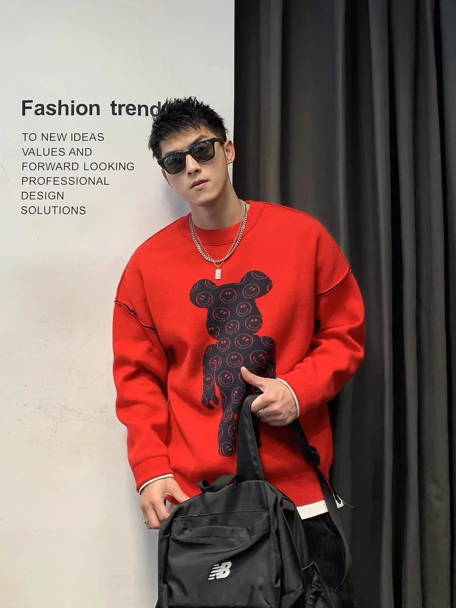 Xu Tailang green reversible wear violent bear sweater men's thickened autumn and winter round neck knitted bottoming shirt with 