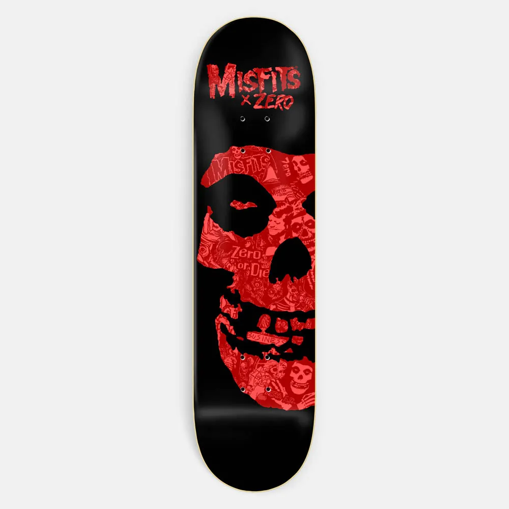 Zero Skateboards - 8.5 Misfits Fiend Skull Collage Skateboard Deck - Black / Red